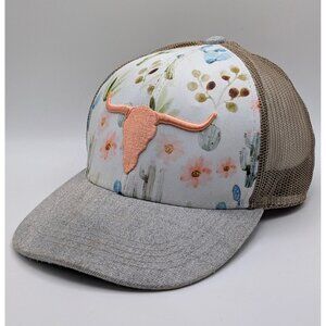Longhorn Bull Steer Floral Snapback Trucker Hat Mesh Back Farm Girl Work Wear